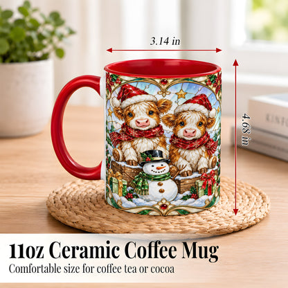 #pl[11oz|Red] Stained Glass Highland Cow Coffee Mug, Christmas Cow Mug, Ceramic Cup