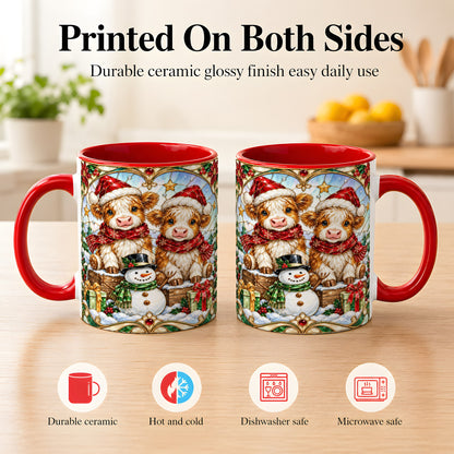 #pl[11oz|Red] Stained Glass Highland Cow Coffee Mug, Christmas Cow Mug, Ceramic Cup