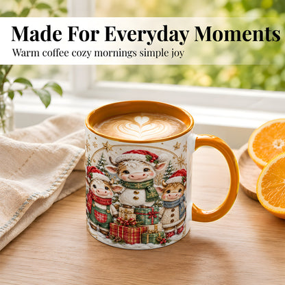 #pl[11oz|Orange] Cute Christmas Cow Coffee Mug, Festive Calf Mug, Ceramic Cup