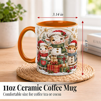 #pl[11oz|Orange] Cute Christmas Cow Coffee Mug, Festive Calf Mug, Ceramic Cup