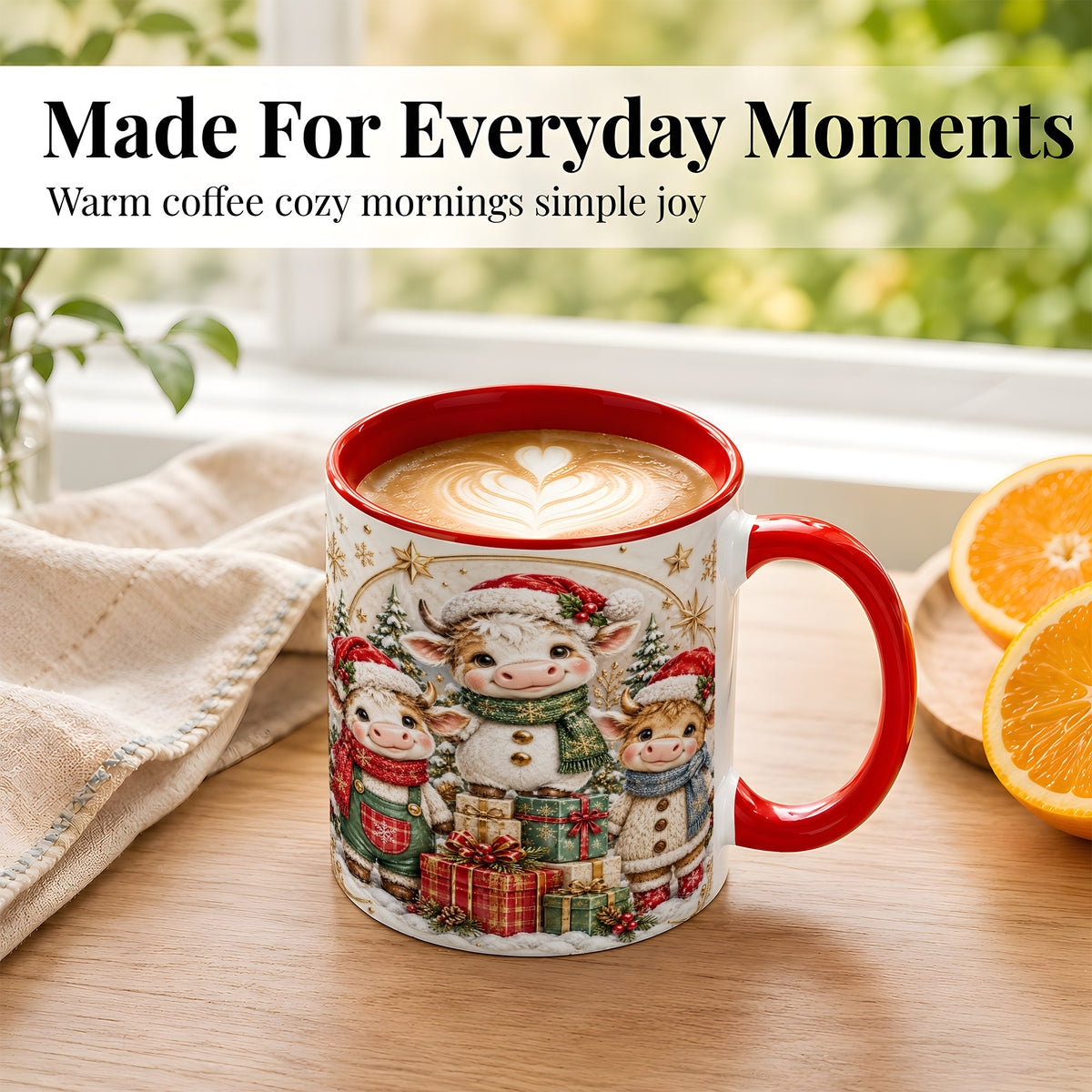 #pl[11oz|Red] Cute Christmas Cow Coffee Mug, Festive Calf Mug, Ceramic Cup