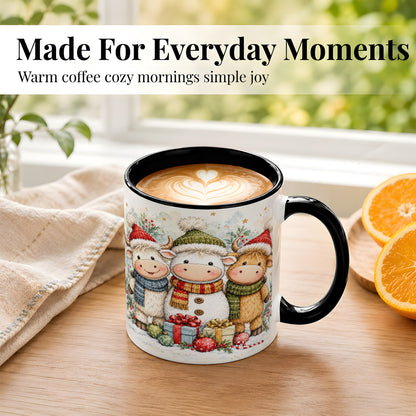#pl[11oz|Black] Watercolor Highland Cow Coffee Mug, Christmas Cow Mug, Ceramic Cup