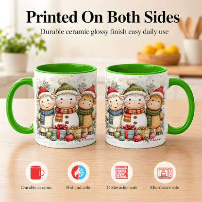 #pl[11oz|Green] Watercolor Highland Cow Coffee Mug, Christmas Cow Mug, Ceramic Cup