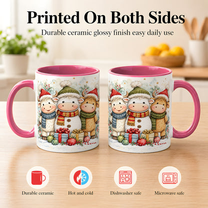 #pl[11oz|Pink] Watercolor Highland Cow Coffee Mug, Christmas Cow Mug, Ceramic Cup