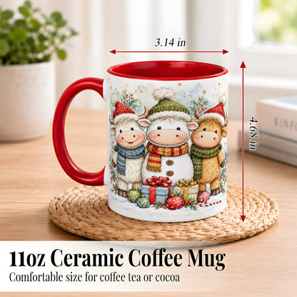 #pl[11oz|Red] Watercolor Highland Cow Coffee Mug, Christmas Cow Mug, Ceramic Cup