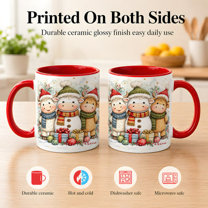 #pl[11oz|Red] Watercolor Highland Cow Coffee Mug, Christmas Cow Mug, Ceramic Cup