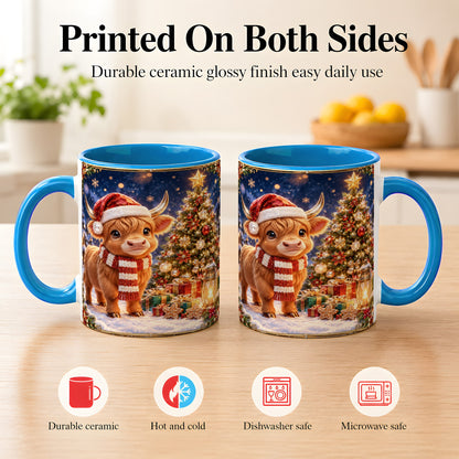 #pl[11oz|Blue] Cute Christmas Highland Cow Coffee Mug, Holiday Cow Mug, Ceramic Cup