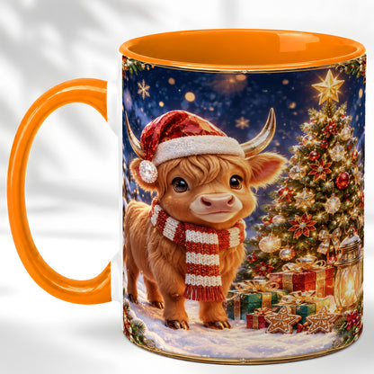 #pl[11oz|Orange] Cute Christmas Highland Cow Coffee Mug, Holiday Cow Mug, Ceramic Cup
