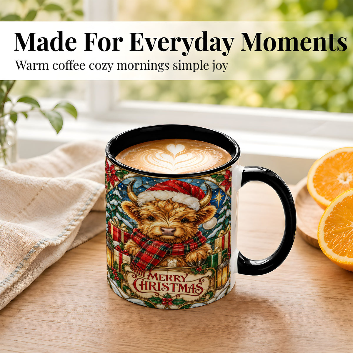 #pl[11oz|Black] Merry Christmas Highland Cow Coffee Mug, Holiday Cow Mug, Ceramic Cup