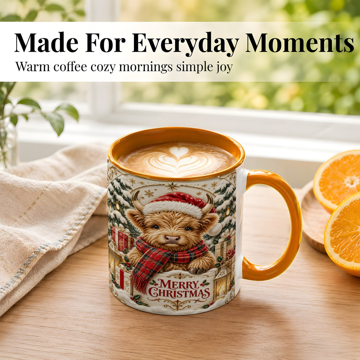 #pl[11oz|Orange] Snowy Christmas Highland Cow Coffee Mug, Holiday Cow Mug, Ceramic Cup
