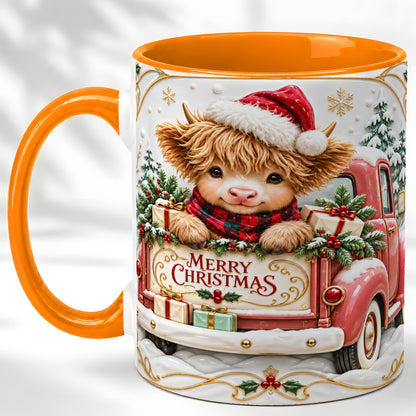 #pl[11oz|Orange] Christmas Cow Coffee Mug, Holiday Truck Mug, Ceramic Cup