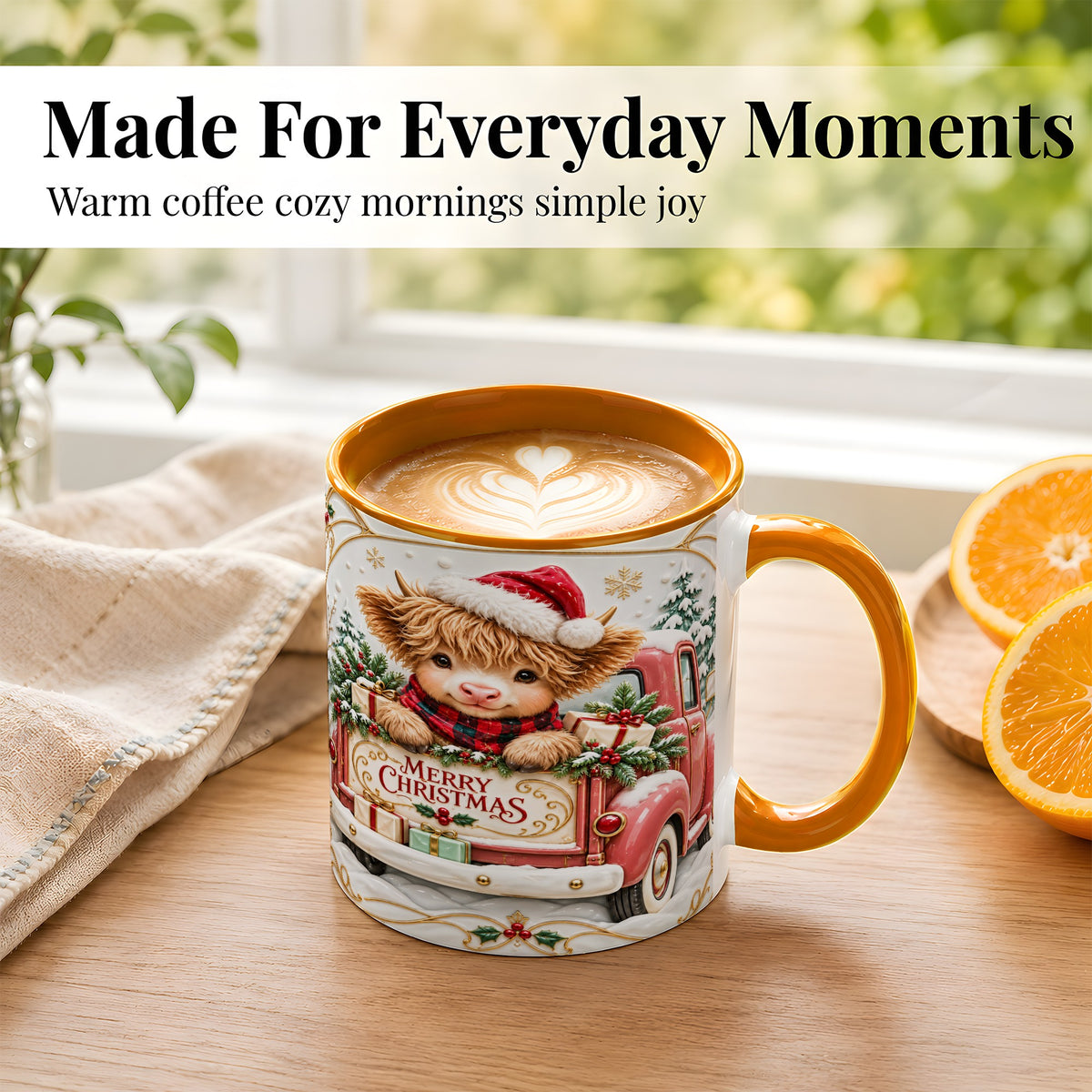 #pl[11oz|Orange] Christmas Cow Coffee Mug, Holiday Truck Mug, Ceramic Cup