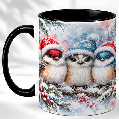 #pl[11oz|Black] Christmas Birds Coffee Mug, Winter Songbird Mug, Ceramic Cup