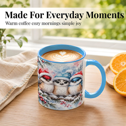 #pl[11oz|Blue] Christmas Birds Coffee Mug, Winter Songbird Mug, Ceramic Cup
