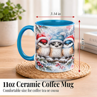 #pl[11oz|Blue] Christmas Birds Coffee Mug, Winter Songbird Mug, Ceramic Cup