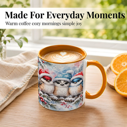 #pl[11oz|Orange] Christmas Birds Coffee Mug, Winter Songbird Mug, Ceramic Cup