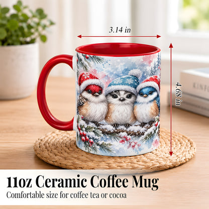 #pl[11oz|Red] Christmas Birds Coffee Mug, Winter Songbird Mug, Ceramic Cup
