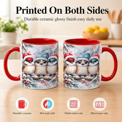 #pl[11oz|Red] Christmas Birds Coffee Mug, Winter Songbird Mug, Ceramic Cup