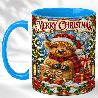 #pl[11oz|Blue] Merry Christmas Cow Coffee Mug, Farm Holiday Mug, Ceramic Cup