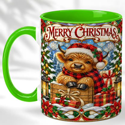 #pl[11oz|Green] Merry Christmas Cow Coffee Mug, Farm Holiday Mug, Ceramic Cup