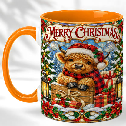 #pl[11oz|Orange] Merry Christmas Cow Coffee Mug, Farm Holiday Mug, Ceramic Cup