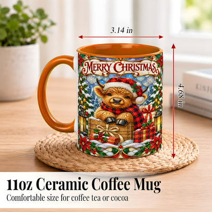 #pl[11oz|Orange] Merry Christmas Cow Coffee Mug, Farm Holiday Mug, Ceramic Cup