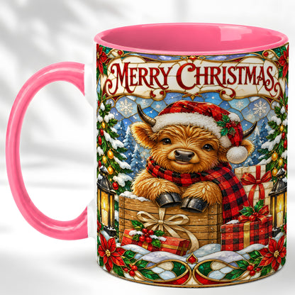 #pl[11oz|Pink] Merry Christmas Cow Coffee Mug, Farm Holiday Mug, Ceramic Cup