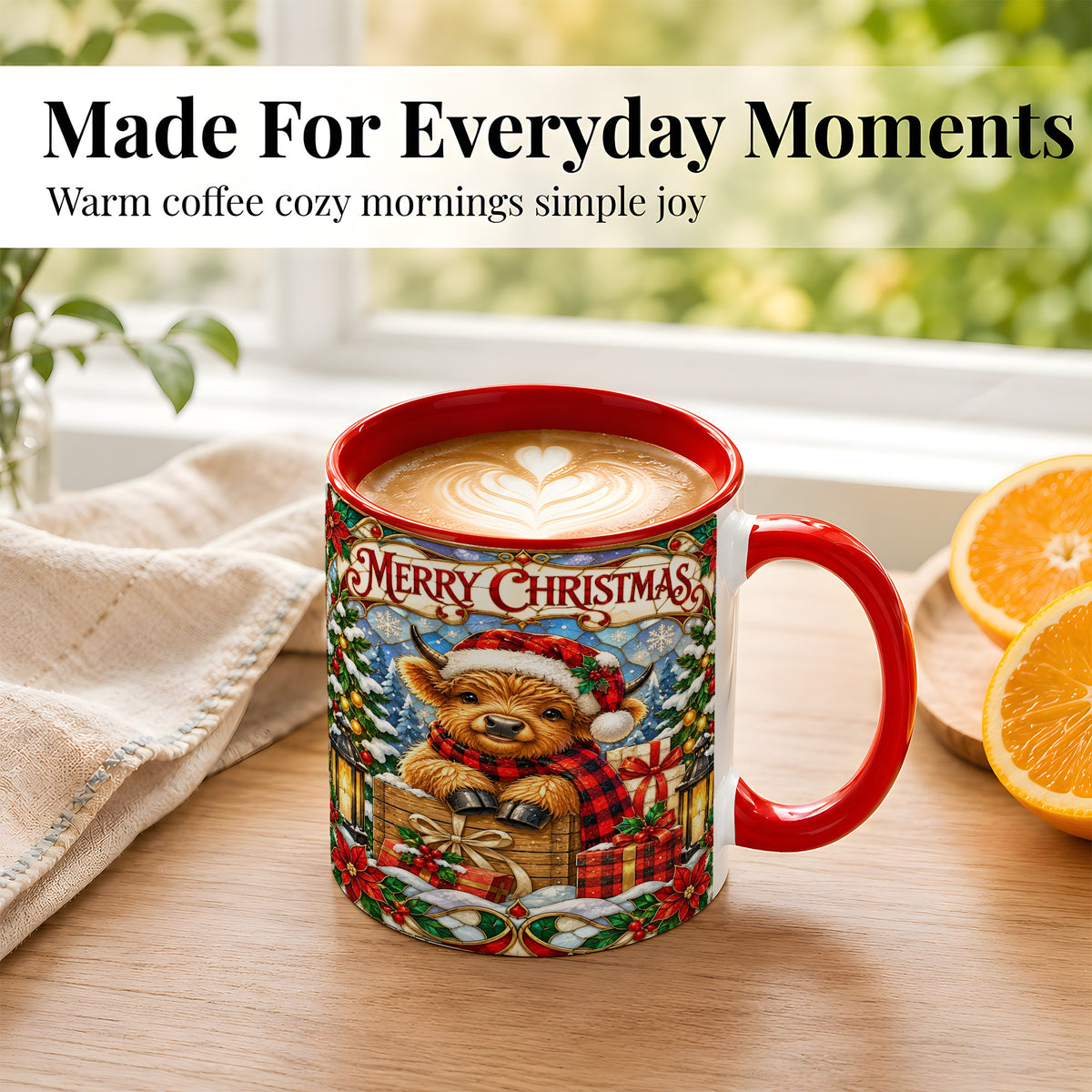 #pl[11oz|Red] Merry Christmas Cow Coffee Mug, Farm Holiday Mug, Ceramic Cup