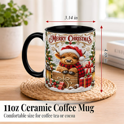 #pl[11oz|Black] Merry Christmas Cow Coffee Mug, Cozy Winter Mug, Ceramic Cup