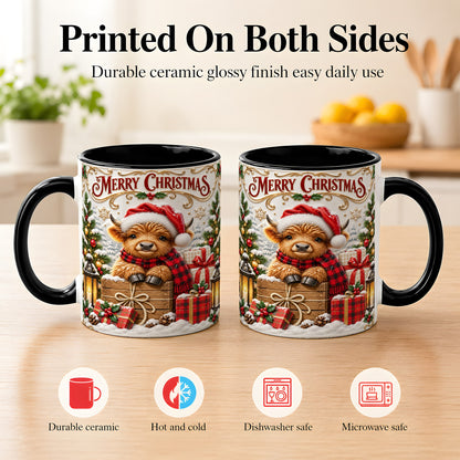 #pl[11oz|Black] Merry Christmas Cow Coffee Mug, Cozy Winter Mug, Ceramic Cup