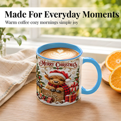 #pl[11oz|Blue] Merry Christmas Cow Coffee Mug, Cozy Winter Mug, Ceramic Cup