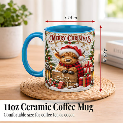 #pl[11oz|Blue] Merry Christmas Cow Coffee Mug, Cozy Winter Mug, Ceramic Cup
