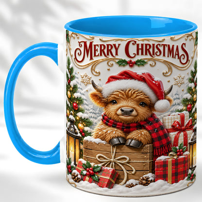 #pl[11oz|Blue] Merry Christmas Cow Coffee Mug, Cozy Winter Mug, Ceramic Cup