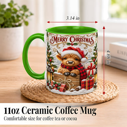 #pl[11oz|Green] Merry Christmas Cow Coffee Mug, Cozy Winter Mug, Ceramic Cup