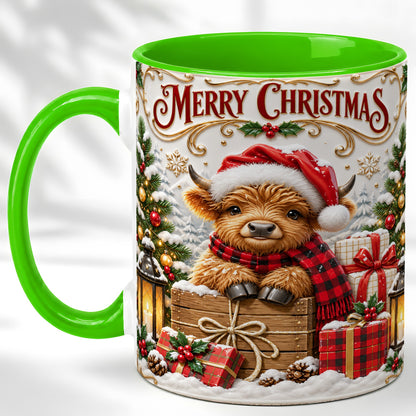 #pl[11oz|Green] Merry Christmas Cow Coffee Mug, Cozy Winter Mug, Ceramic Cup
