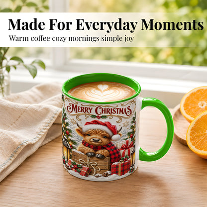 #pl[11oz|Green] Merry Christmas Cow Coffee Mug, Cozy Winter Mug, Ceramic Cup