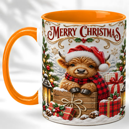 #pl[11oz|Orange] Merry Christmas Cow Coffee Mug, Cozy Winter Mug, Ceramic Cup