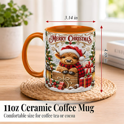 #pl[11oz|Orange] Merry Christmas Cow Coffee Mug, Cozy Winter Mug, Ceramic Cup