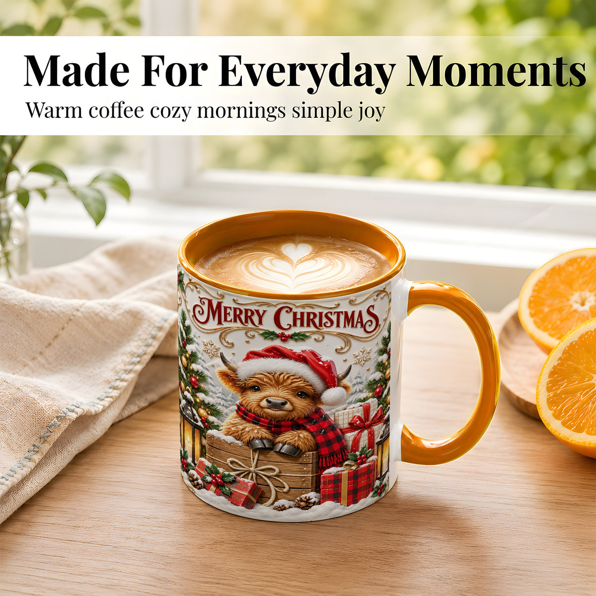 #pl[11oz|Orange] Merry Christmas Cow Coffee Mug, Cozy Winter Mug, Ceramic Cup