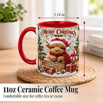 #pl[11oz|Red] Merry Christmas Cow Coffee Mug, Cozy Winter Mug, Ceramic Cup