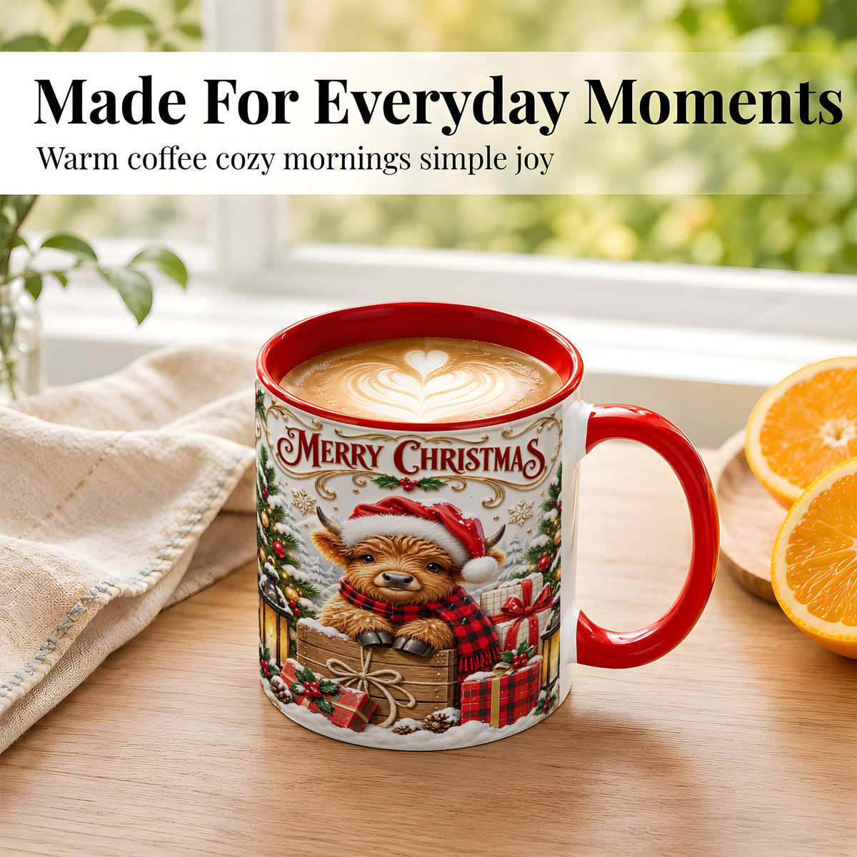 #pl[11oz|Red] Merry Christmas Cow Coffee Mug, Cozy Winter Mug, Ceramic Cup
