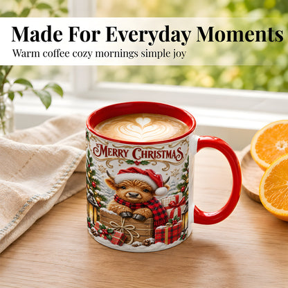 #pl[11oz|Red] Merry Christmas Cow Coffee Mug, Cozy Winter Mug, Ceramic Cup