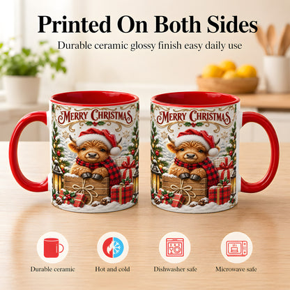 #pl[11oz|Red] Merry Christmas Cow Coffee Mug, Cozy Winter Mug, Ceramic Cup