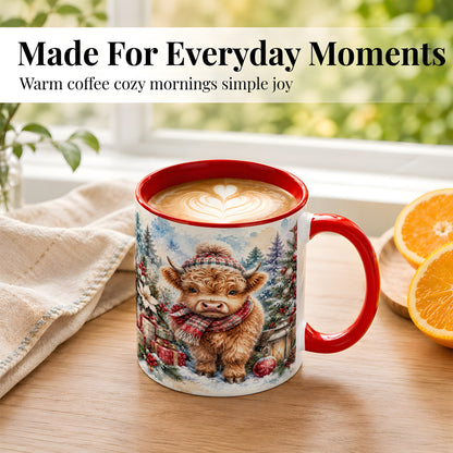 #pl[11oz|Red] Christmas Highland Cow Coffee Mug, Winter Cow Mug, Ceramic Cup