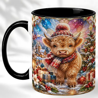 #pl[11oz|Black] Stained Glass Highland Cow Coffee Mug, Christmas Cow Mug, Ceramic Cup