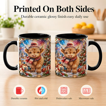 #pl[11oz|Black] Stained Glass Highland Cow Coffee Mug, Christmas Cow Mug, Ceramic Cup