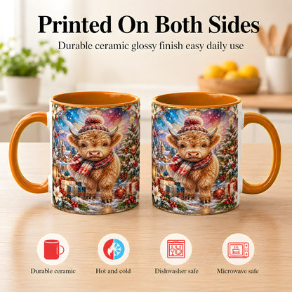 #pl[11oz|Orange] Stained Glass Highland Cow Coffee Mug, Christmas Cow Mug, Ceramic Cup