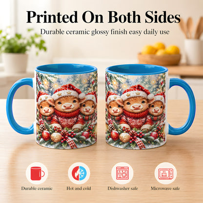 #pl[11oz|Blue] Christmas Cow Trio Coffee Mug, Festive Calf Mug, Ceramic Cup