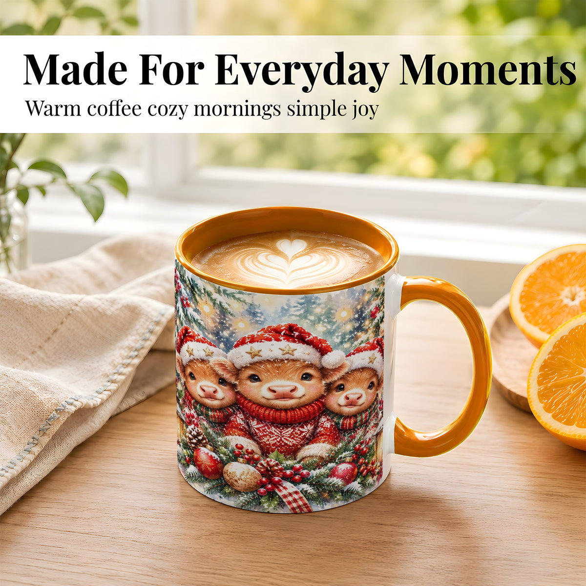 #pl[11oz|Orange] Christmas Cow Trio Coffee Mug, Festive Calf Mug, Ceramic Cup