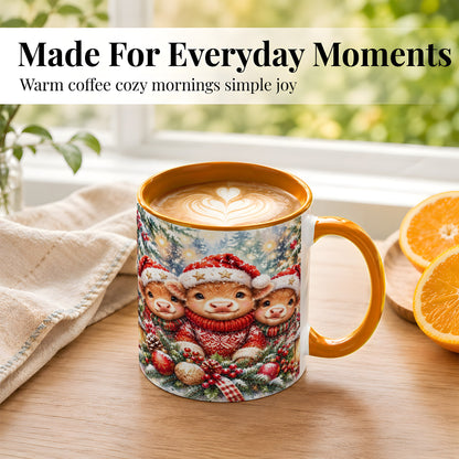 #pl[11oz|Orange] Christmas Cow Trio Coffee Mug, Festive Calf Mug, Ceramic Cup